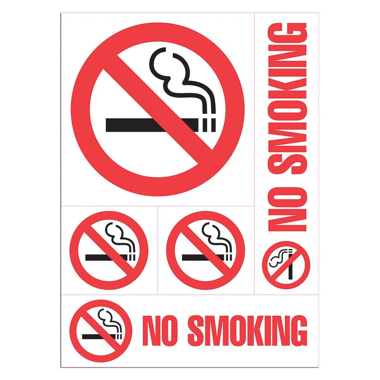 COSCO Decal Kit, NO SMOKING, 8" x 12" Sheet with 5 Assorted Size Decals, White Sign, Red and Black Imprint